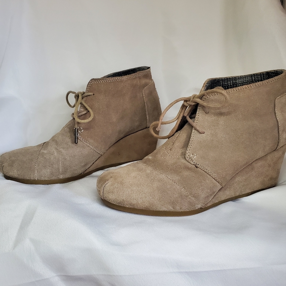 Toms lace up dress shoes, taupe, sz 10w